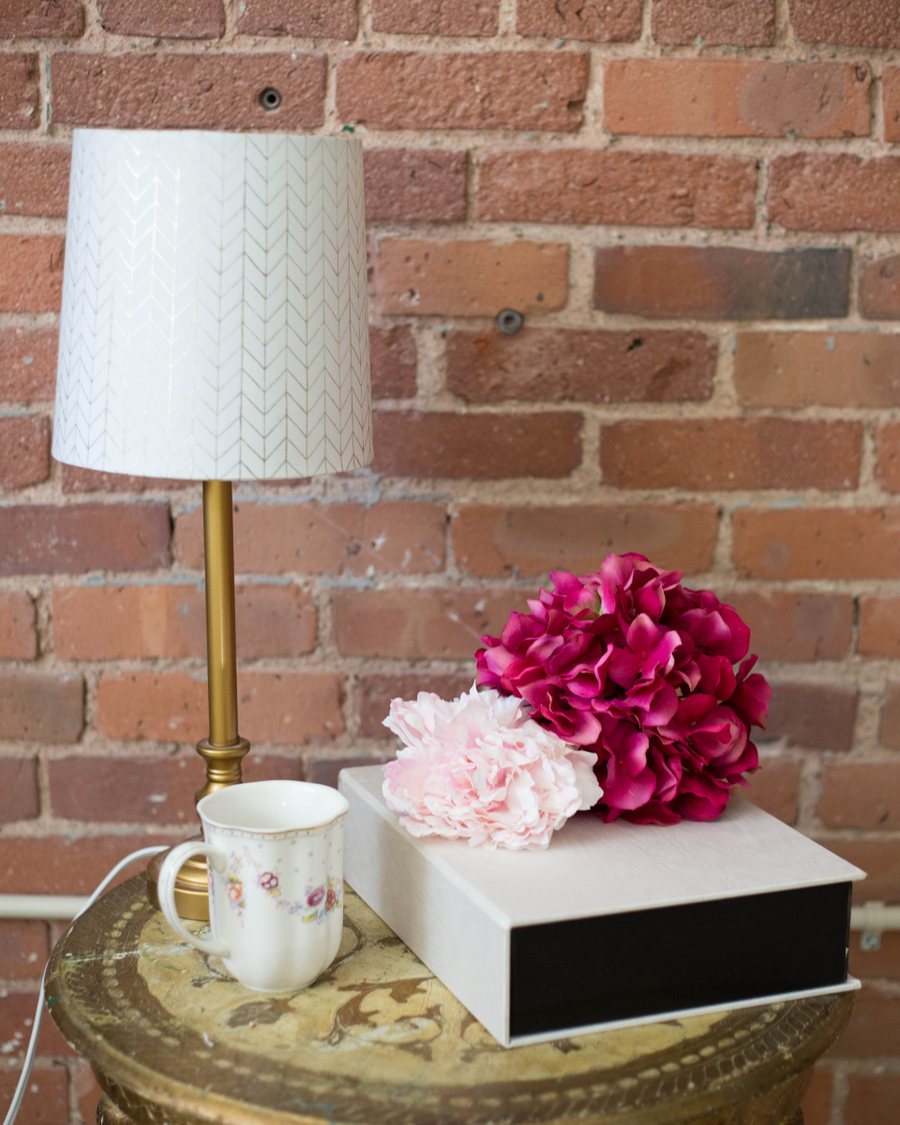 Brass Stem Lamp with Cream Shade