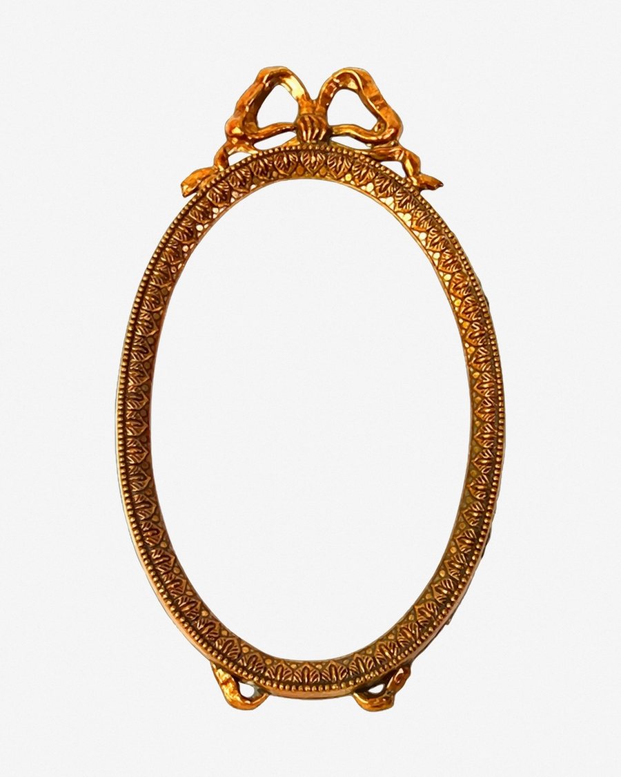 Oval Mirror with Ribbon Crest, Gold