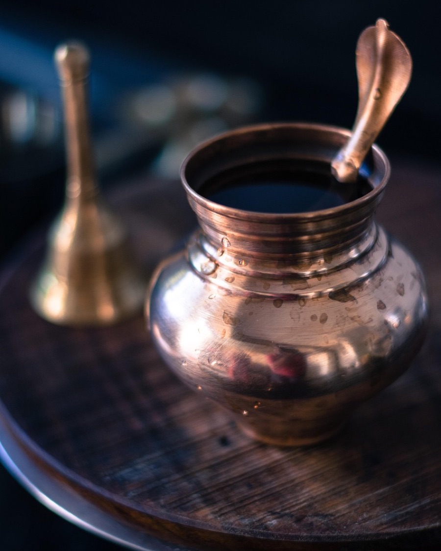 Copper Kalash with Brass Pooja Bell