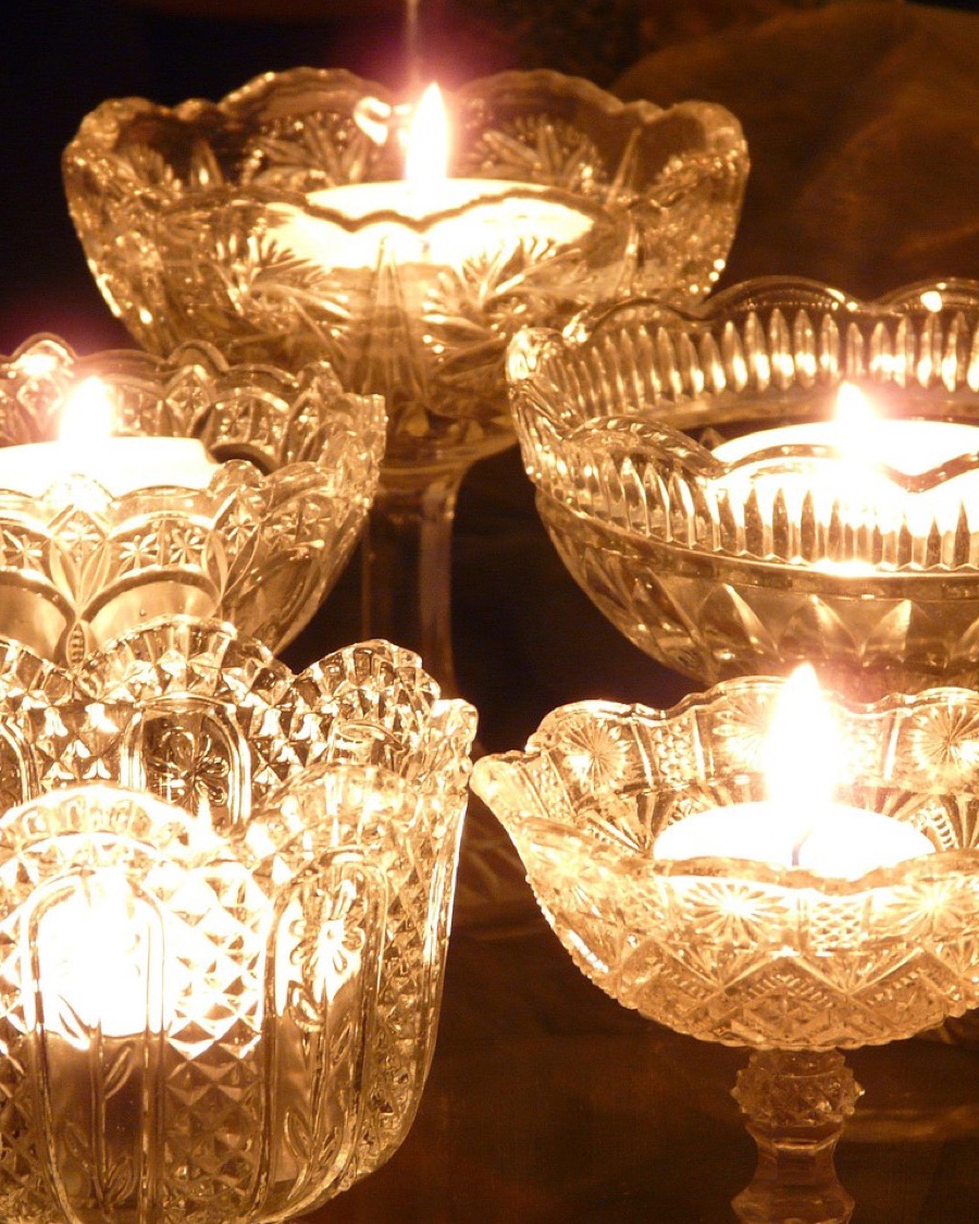 Cut Glass Tealight Holders, Set of Four