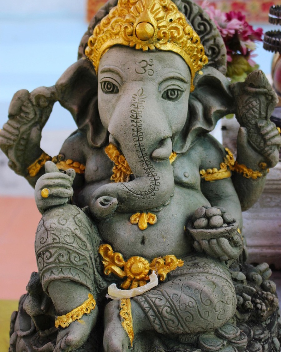 Ganesha Idol, Grey Stone with Gold