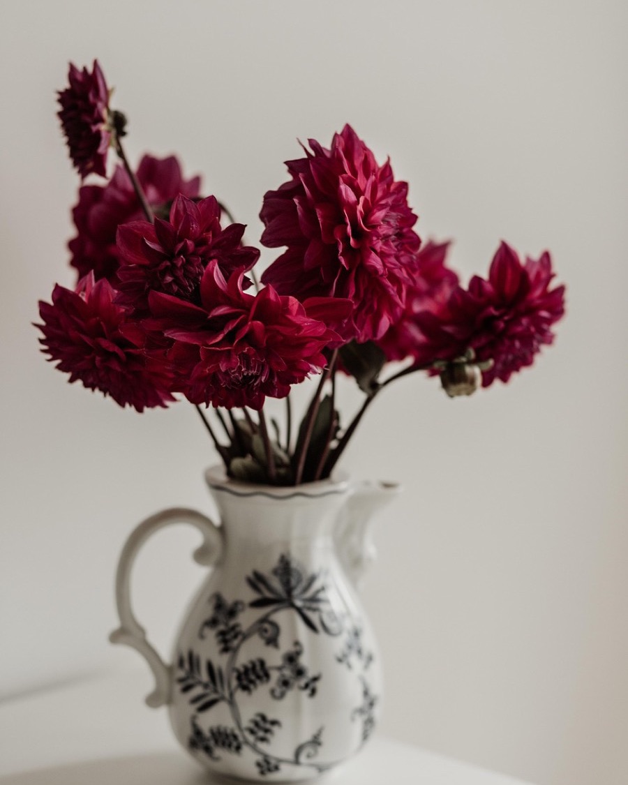 White Jug Vase with Black Florals