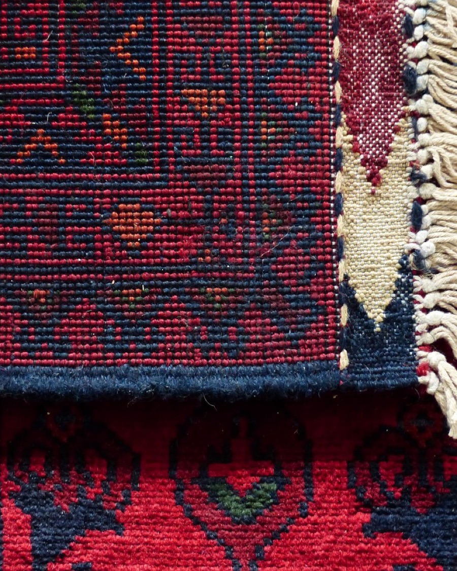 Red Kilim Rug with Fringe