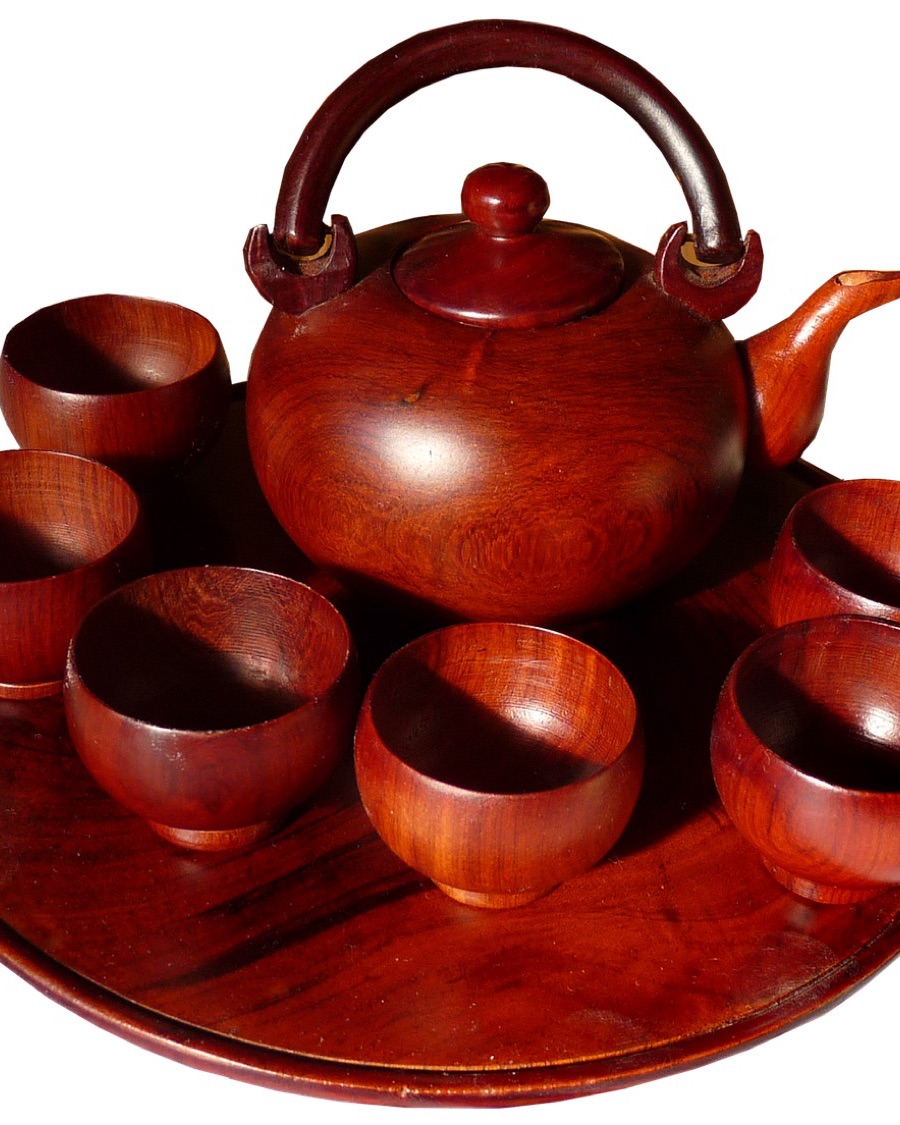 Red Lacquer Tea Set with Tray