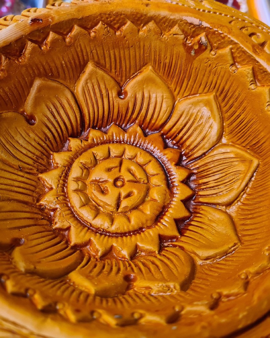 Carved Terracotta Lotus Wall Plate