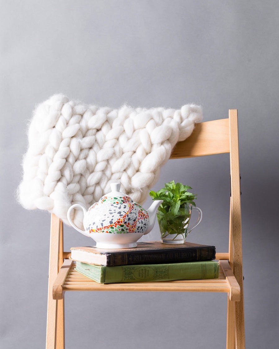 Chunky Hand-Knit Throw, Ivory