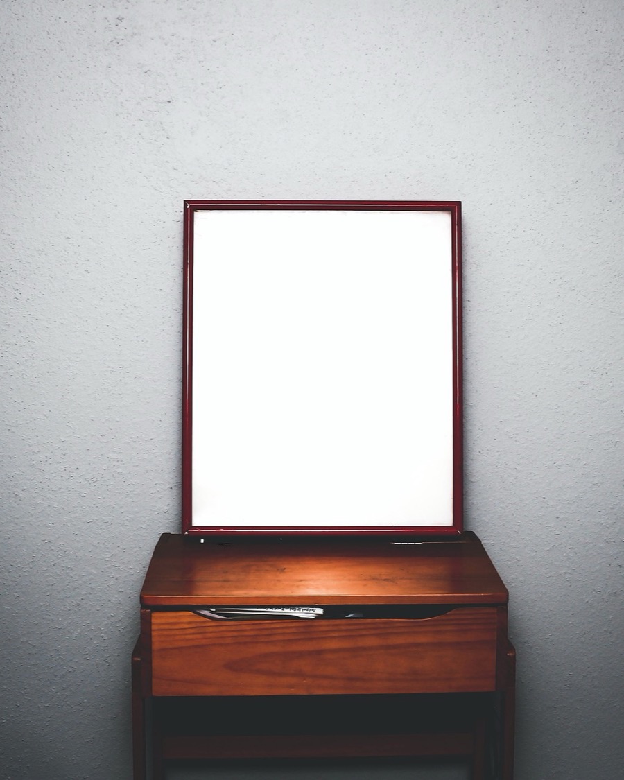 Dressing Mirror on Wooden Box