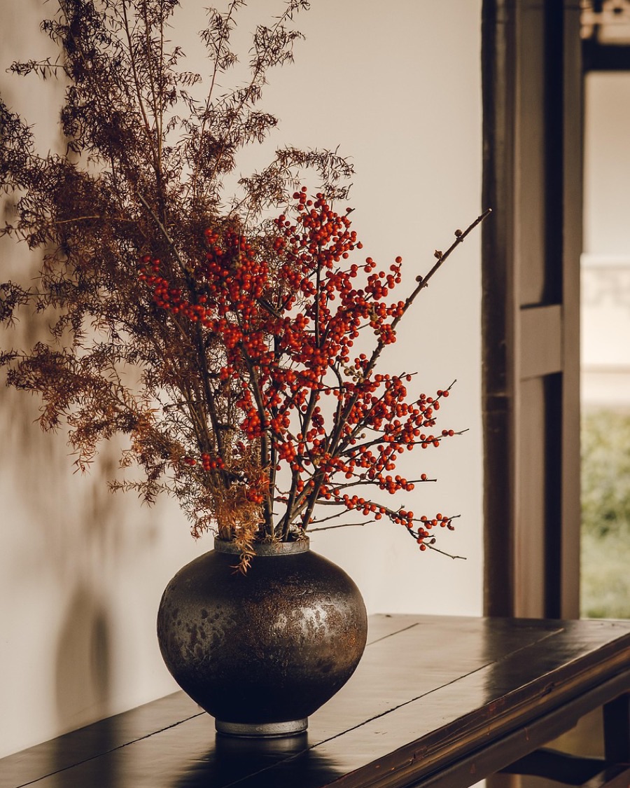Dark Round Stoneware Vase