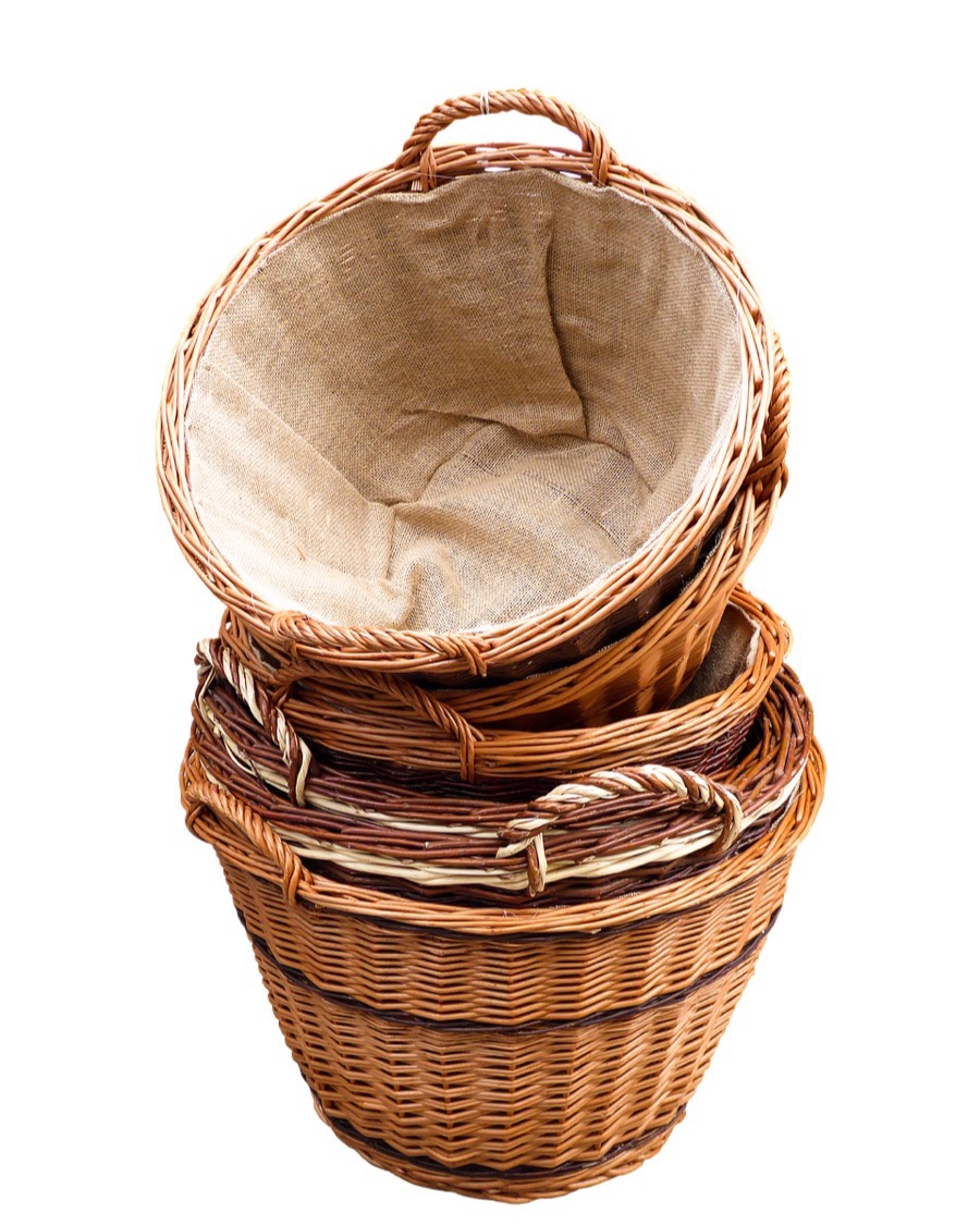 Lined Wicker Baskets, Set of Three