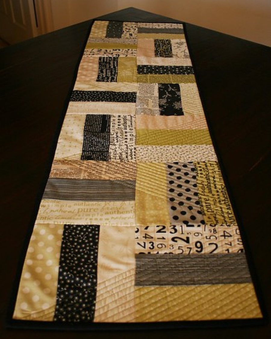 Patchwork Table Runner, Black and Gold