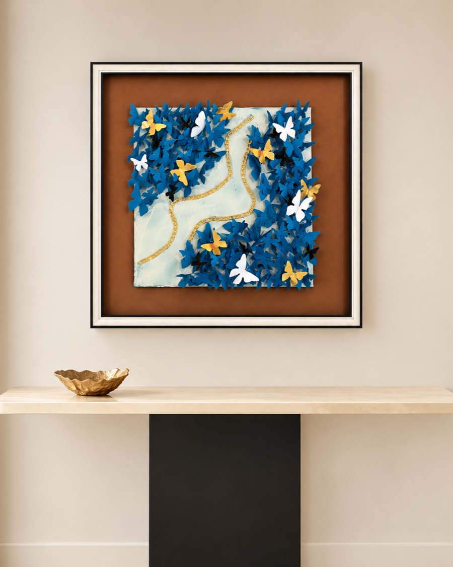 Blue Butterflies on Marble Shadow Box