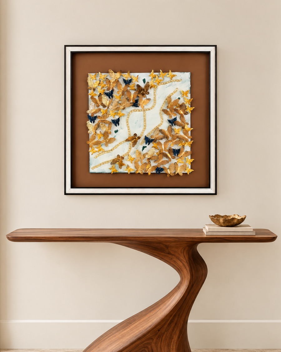 Gold Butterflies on Marble Shadow Box