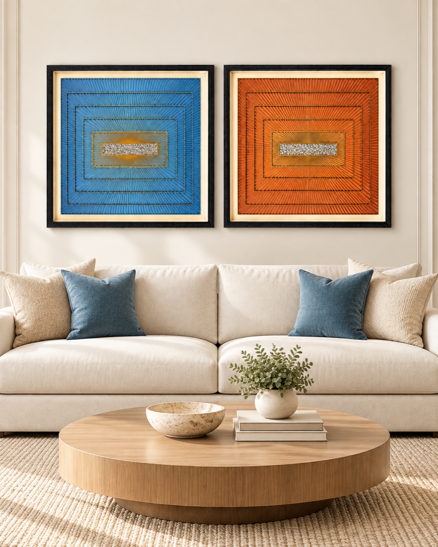 Blue and Rust Layered Frames, Set of Two