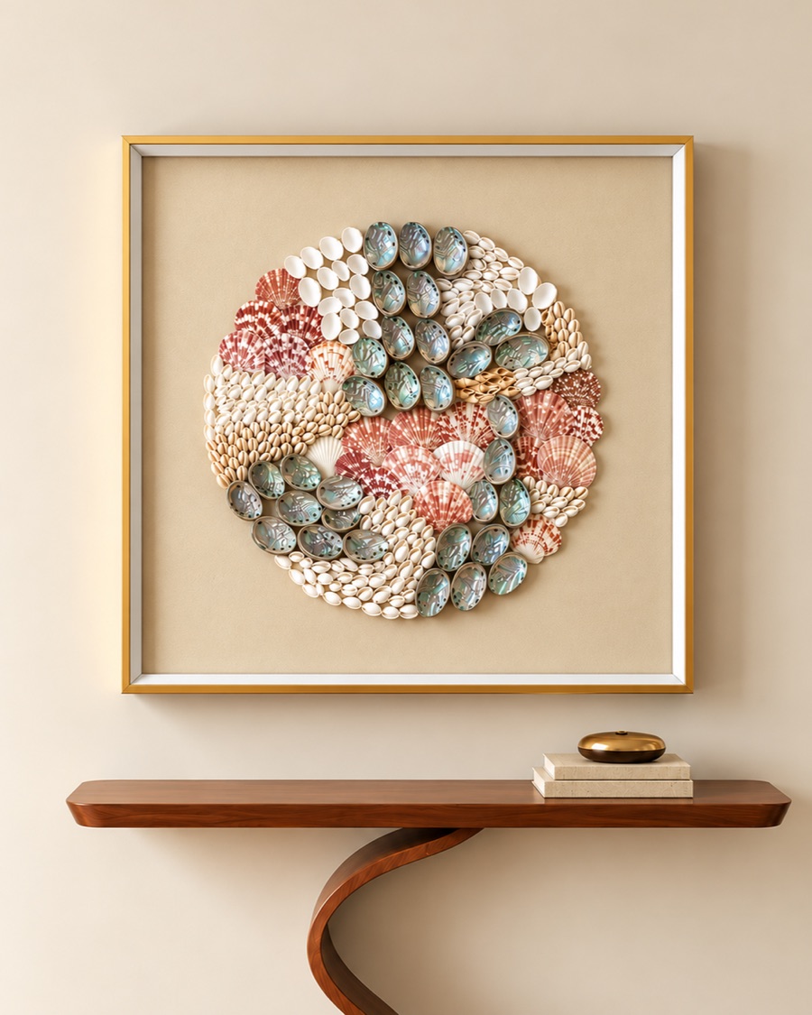 Pastel Shell Mosaic Circle Art
