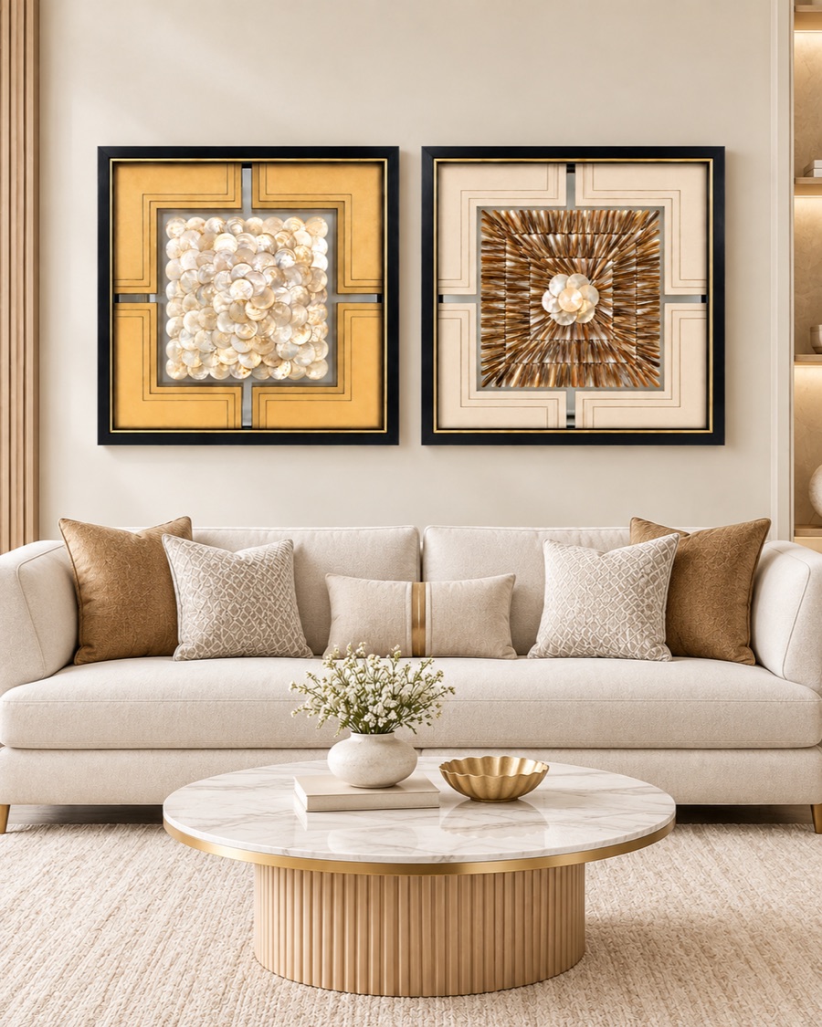 Pearl and Sunburst Shadow Boxes, Set of Two
