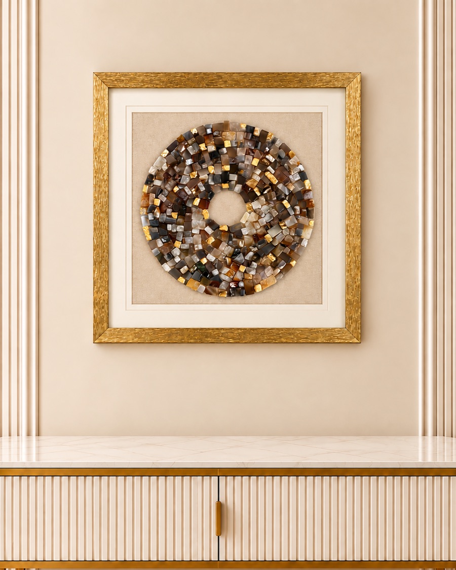 Pebble Ring Art in Gold Frame