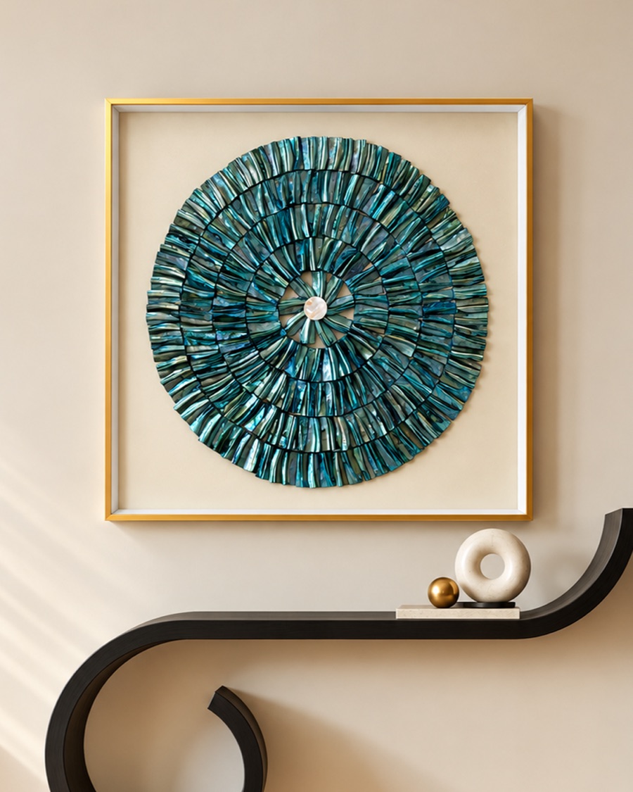 Teal Feather Mandala Art
