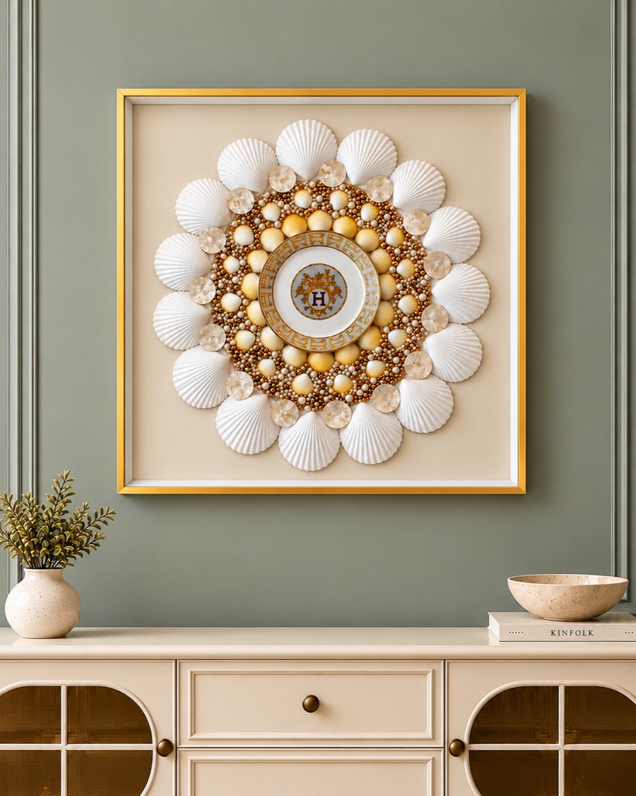 White Shell and Gold Mandala Art