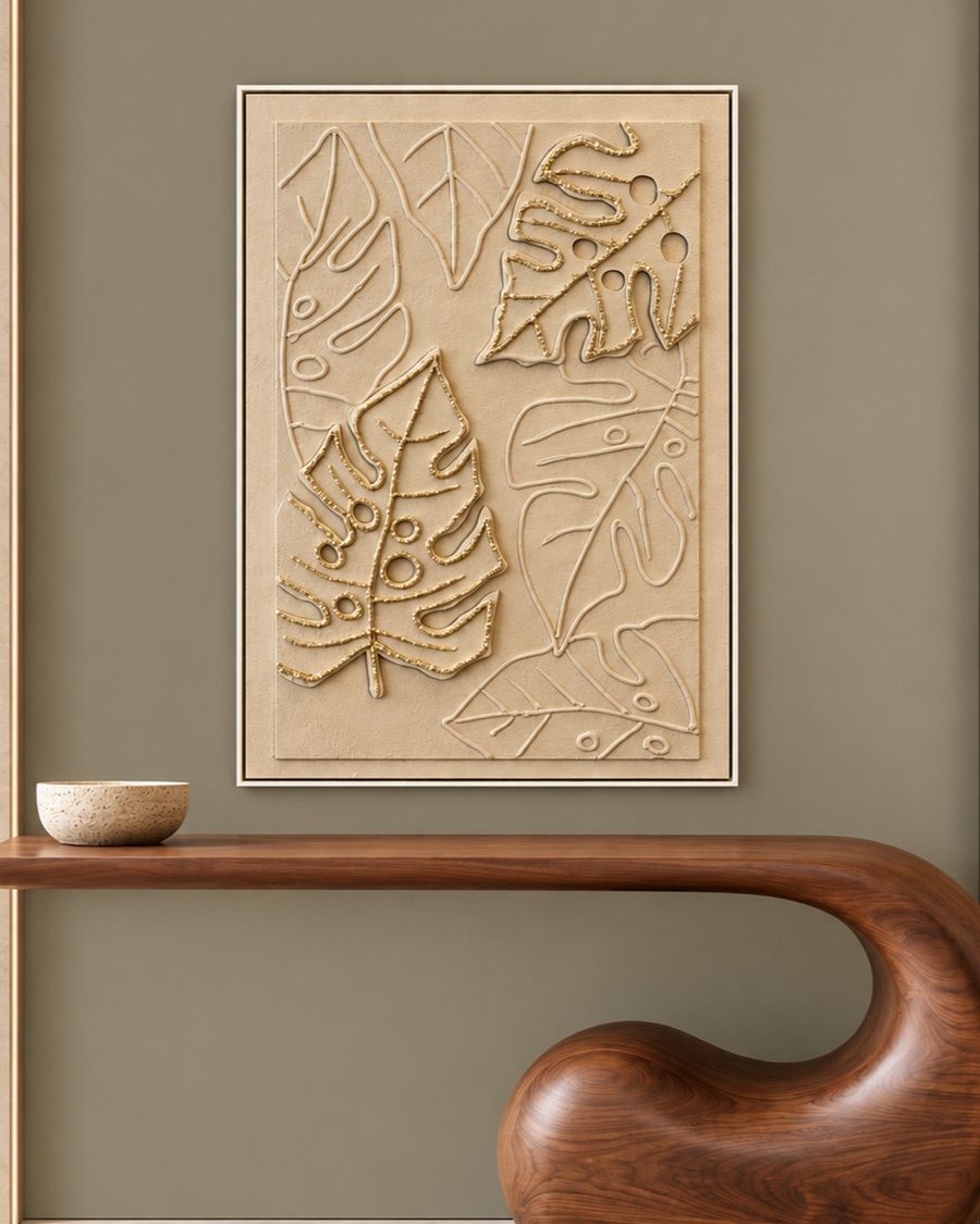 Monstera Leaf Relief Panel