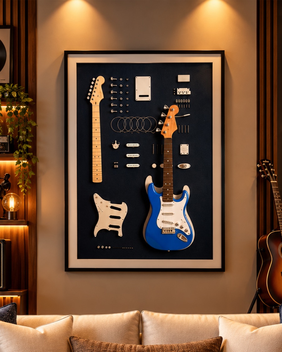 Electric Guitar Parts Shadow Box, Blue