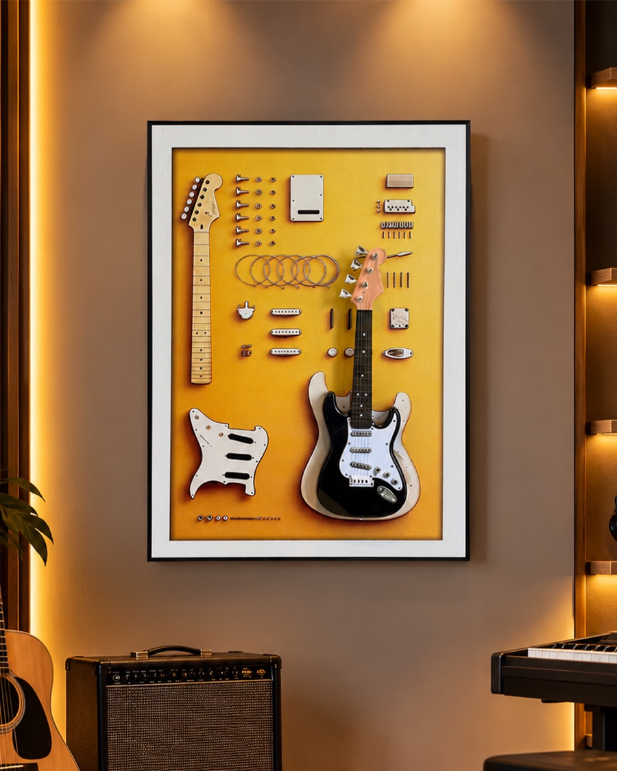 Electric Guitar Parts Shadow Box, Yellow