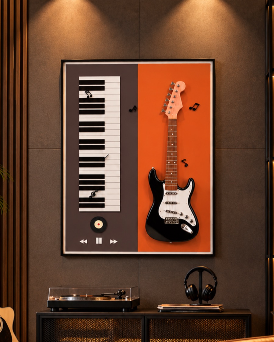 Piano and Guitar Music Shadow Box, Orange