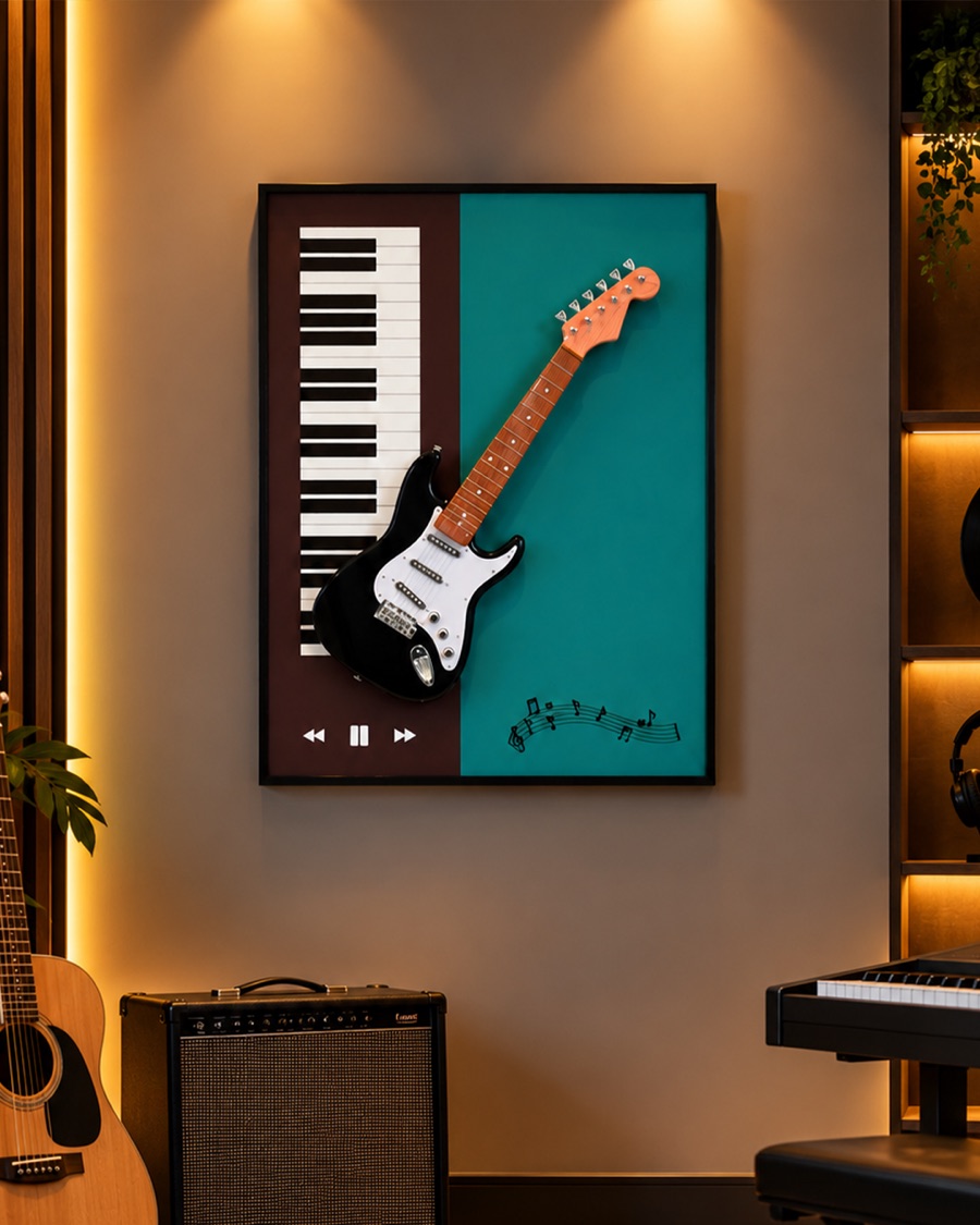 Piano and Guitar Music Shadow Box, Teal