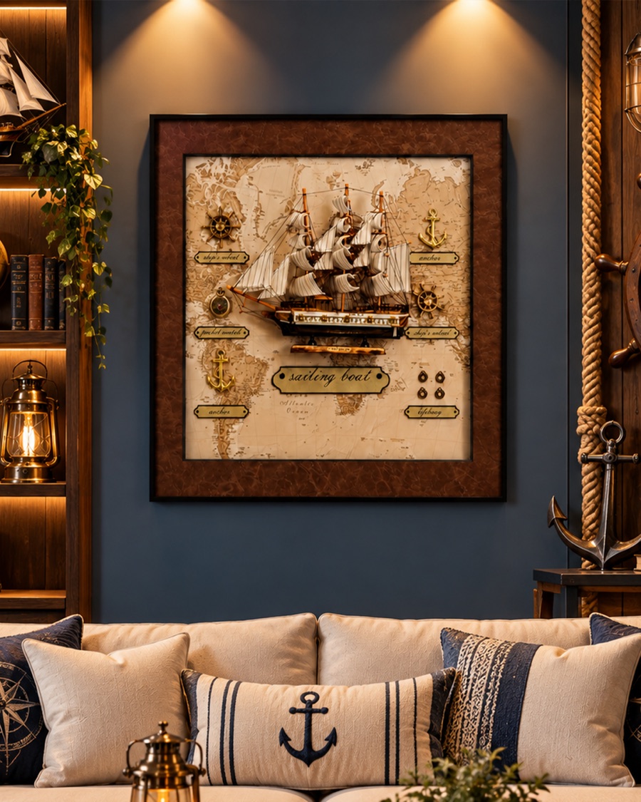 Ship and Anchor Nautical Shadow Box