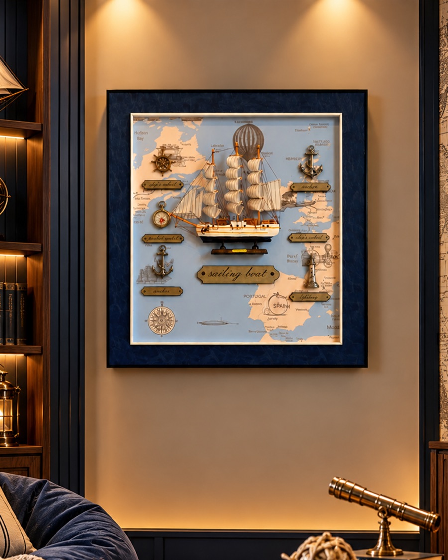 Sailing Ship and Map Shadow Box