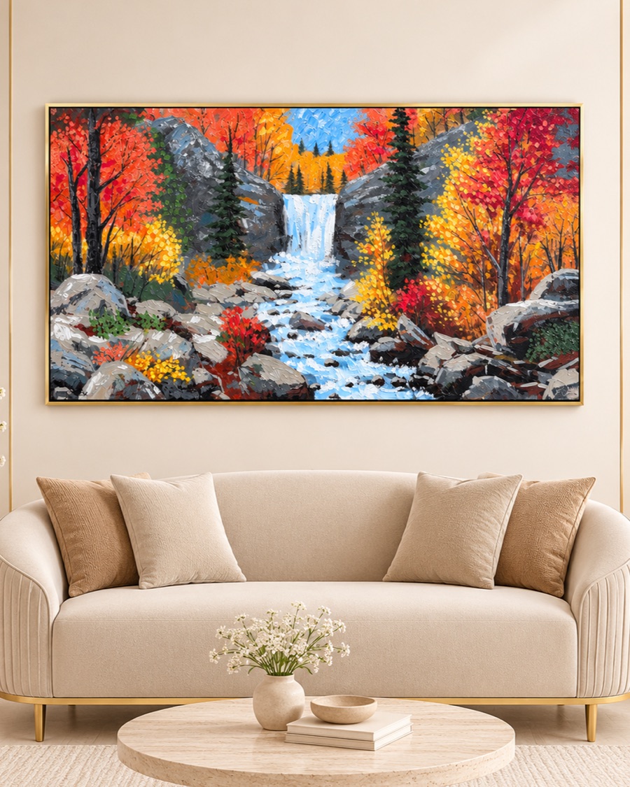 Autumn Waterfall Canvas, Panoramic