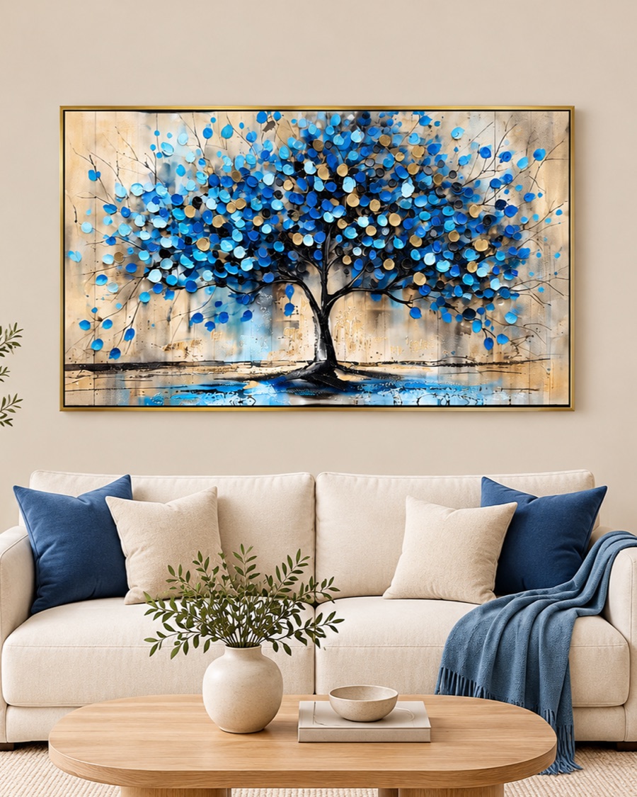 Blue Dot Tree Canvas