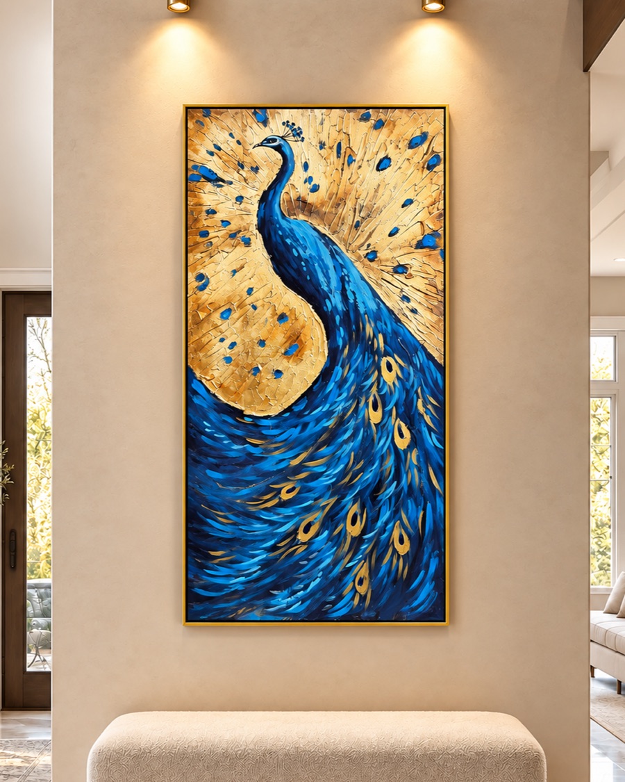 Blue and Gold Peacock Canvas