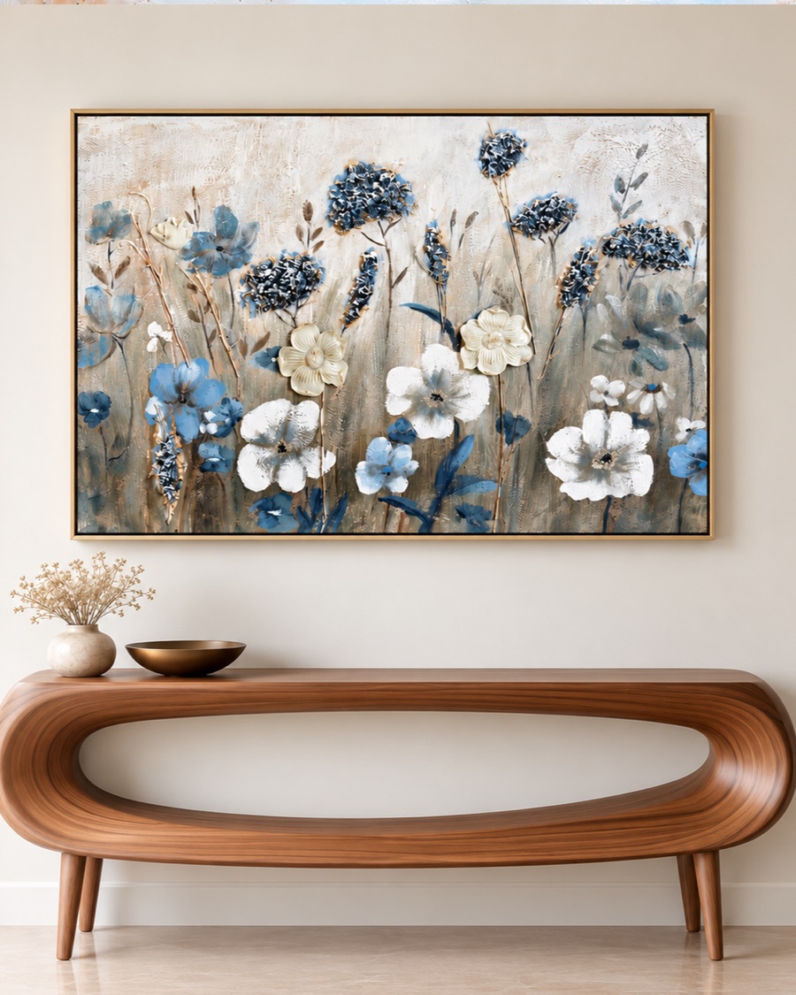 Blue and White Wildflowers Canvas