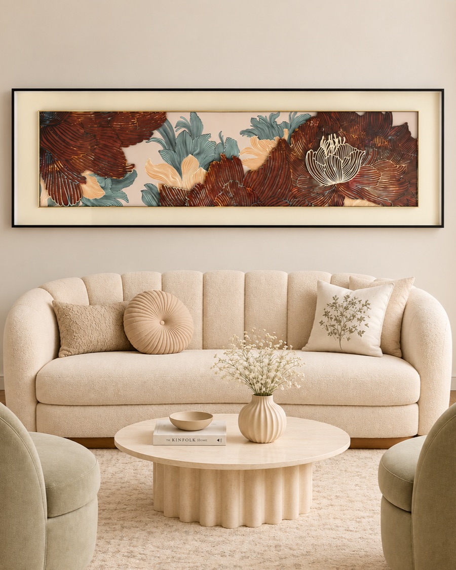 Rust and Teal Botanical Canvas, Panoramic