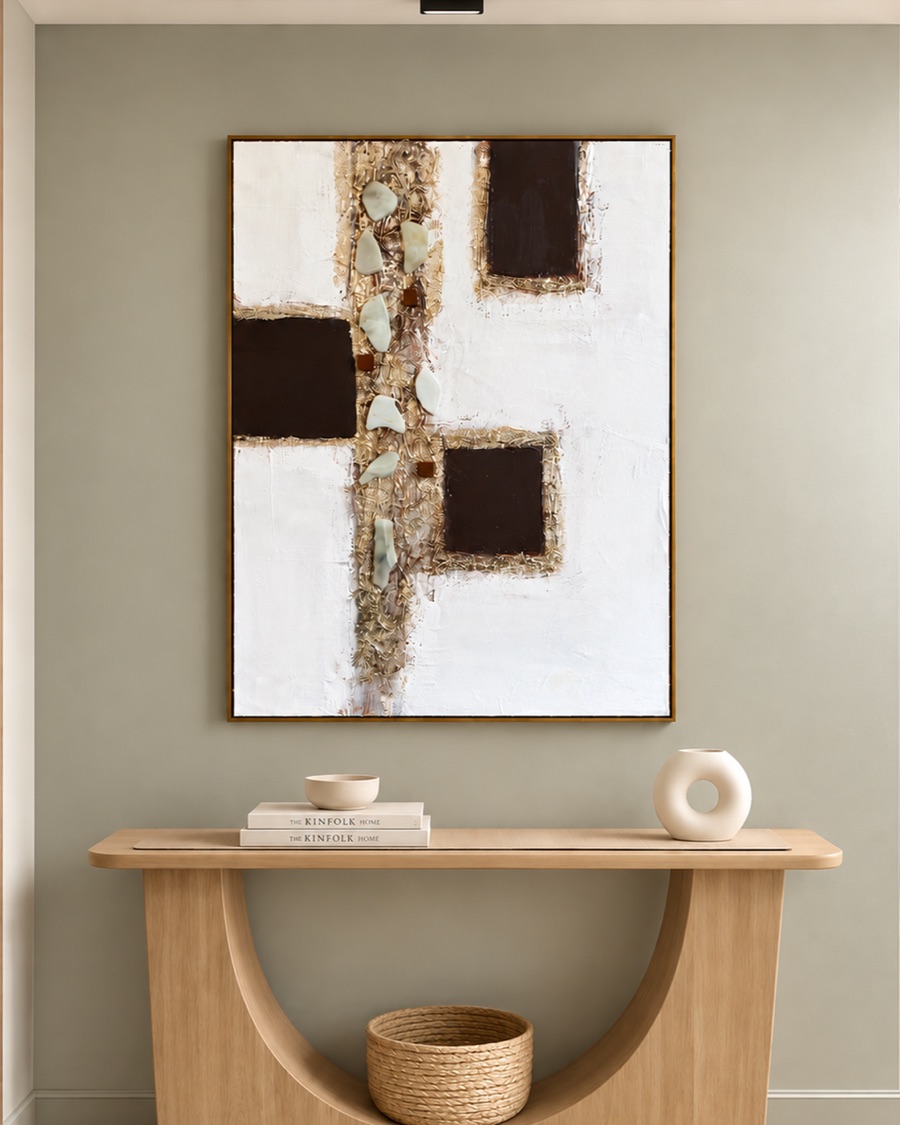 Cream and Black Block Abstract Canvas