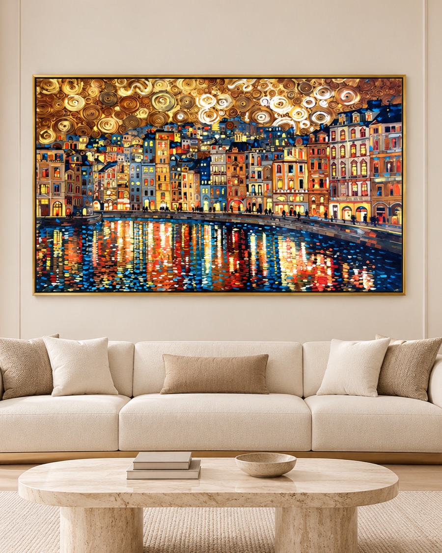 Golden City Reflections Canvas, Panoramic