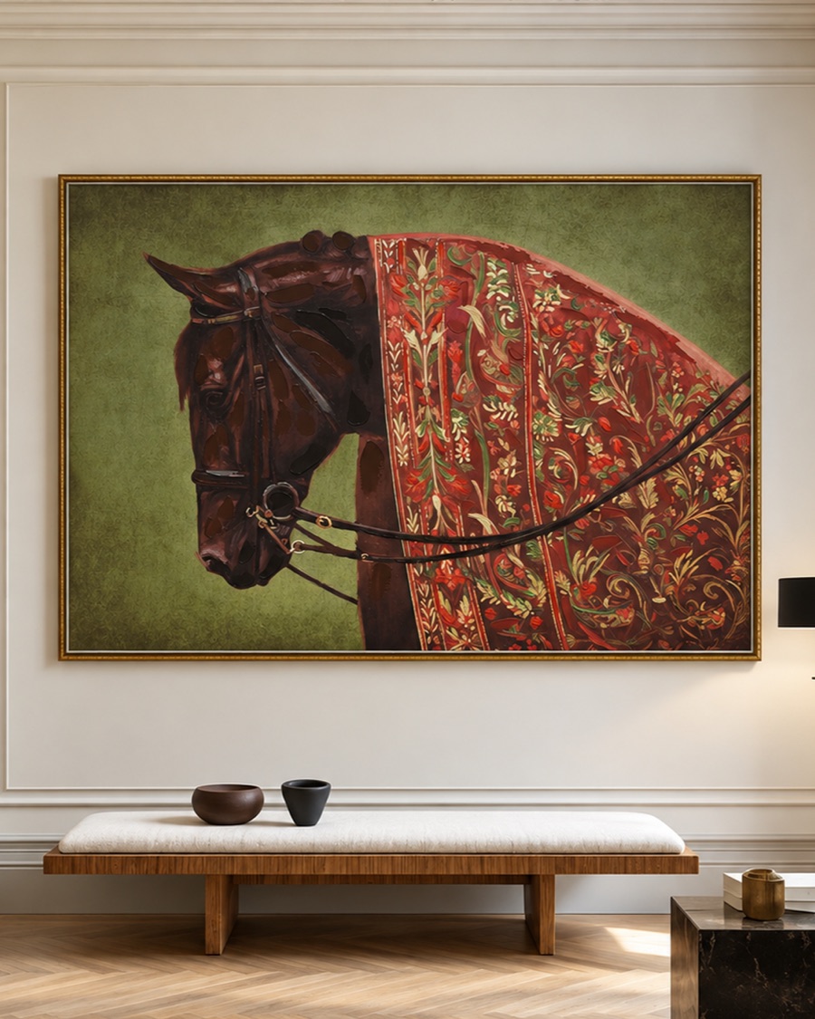 Horse with Embroidered Blanket Canvas