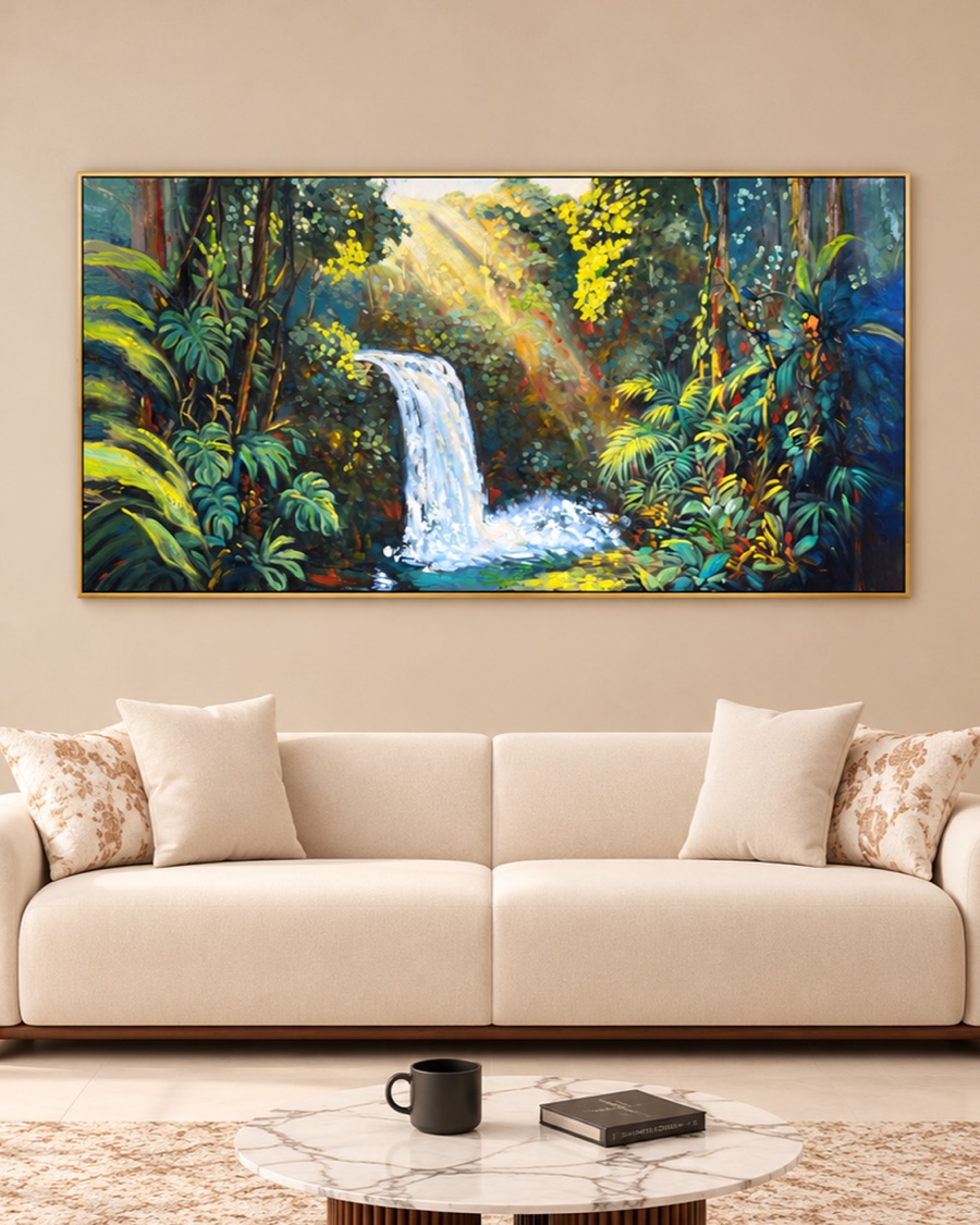 Jungle Waterfall Canvas, Panoramic