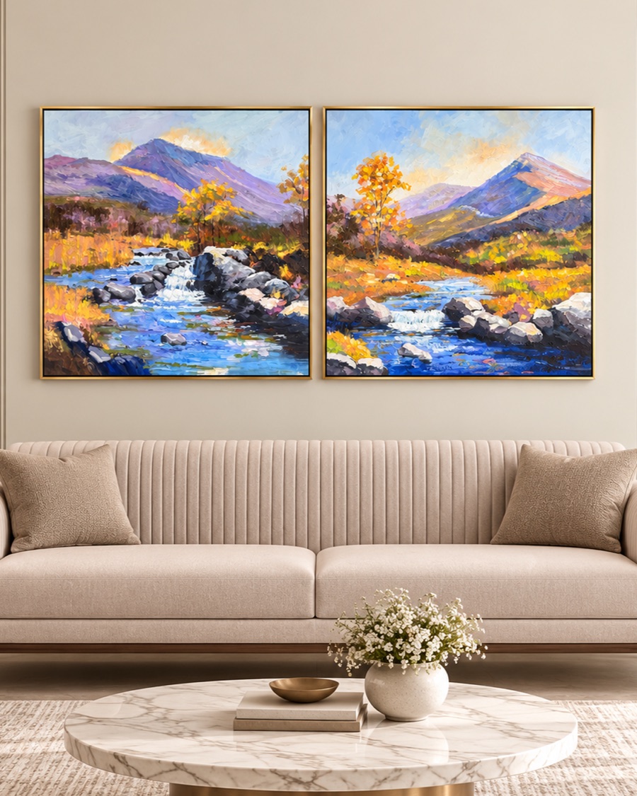 Mountain Stream Canvas, Set of Two