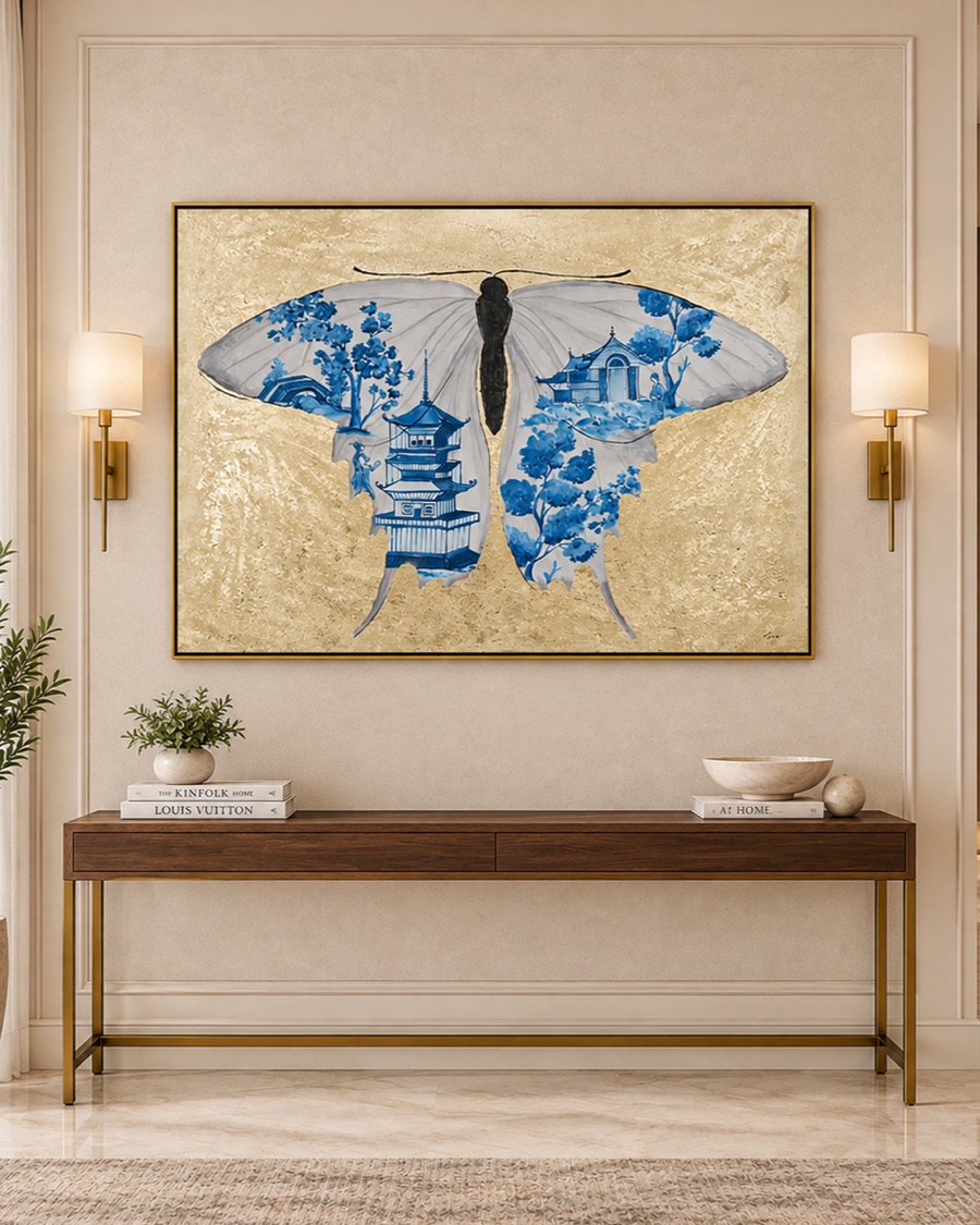 Blue Porcelain Butterfly Canvas