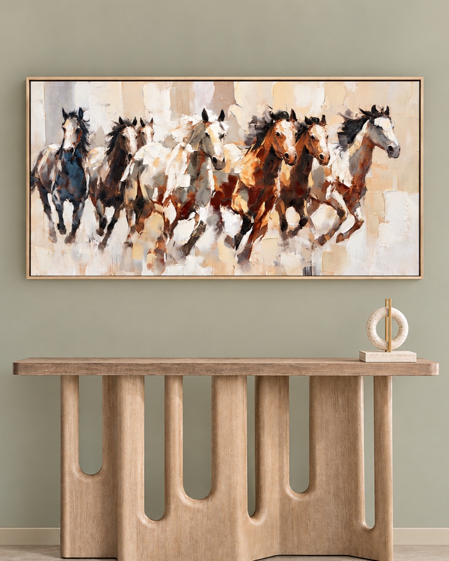 View image 2 of Running Horses Canvas, Earth Tones