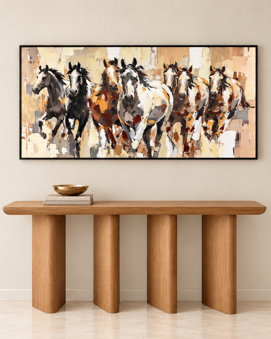 Running Horses Canvas, Earth Tones