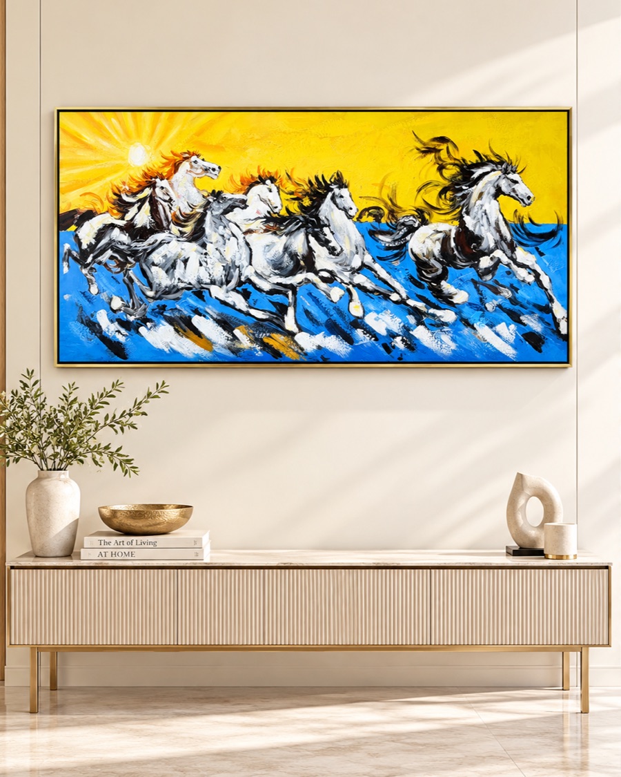 Seven Running Horses Canvas, Yellow Sky