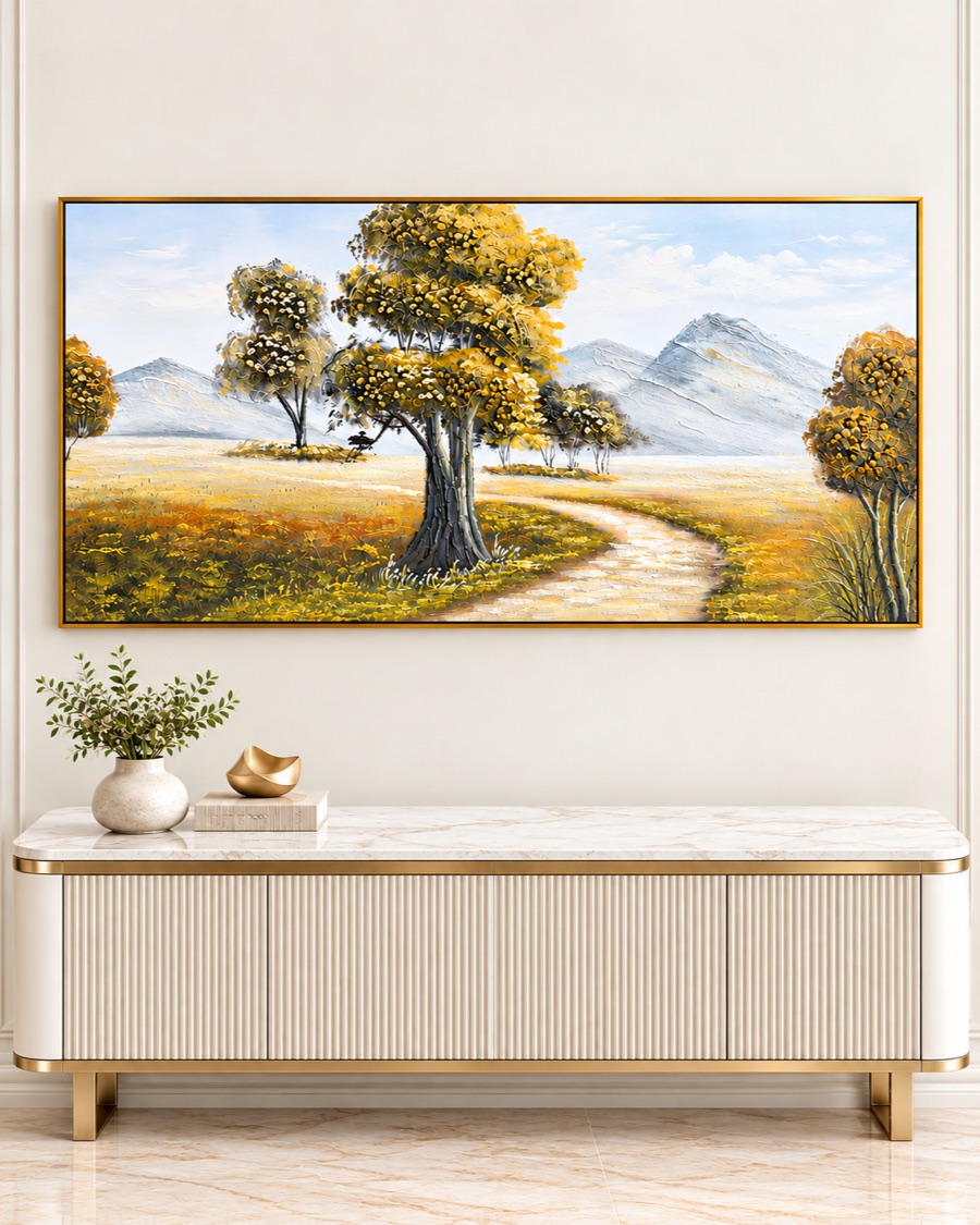 Tree and Mountain Path Canvas, Panoramic