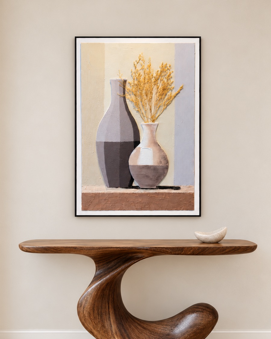 Vases and Dried Grass Still Life Canvas