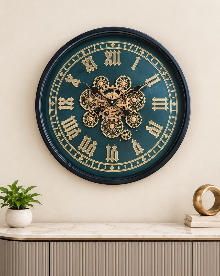 Dark Teal Gear Wall Clock