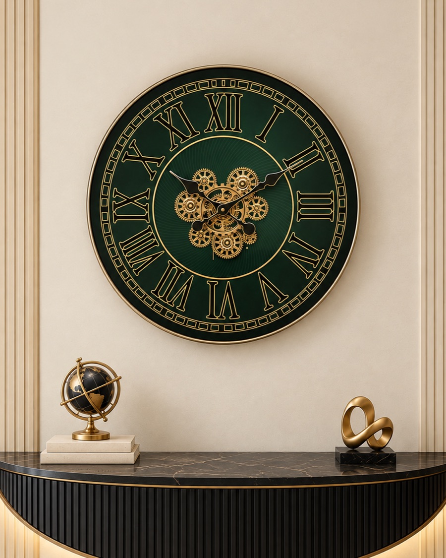 Forest Green Gear Wall Clock