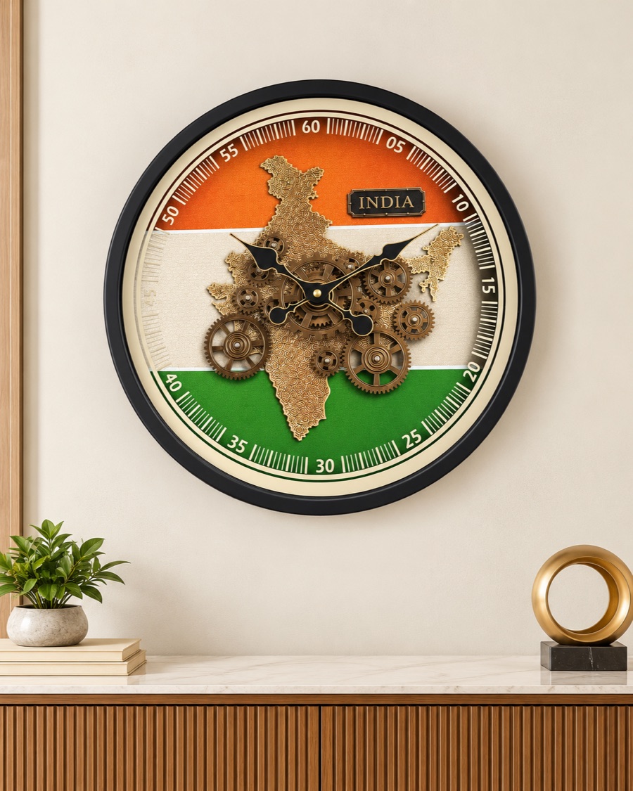 India Tricolour Gear Wall Clock
