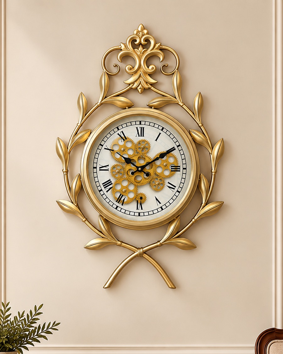 Laurel Gear Wall Clock, Gold