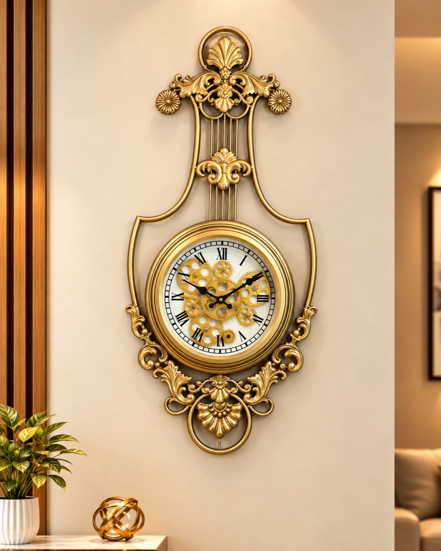 Gold Lyre Wall Clock